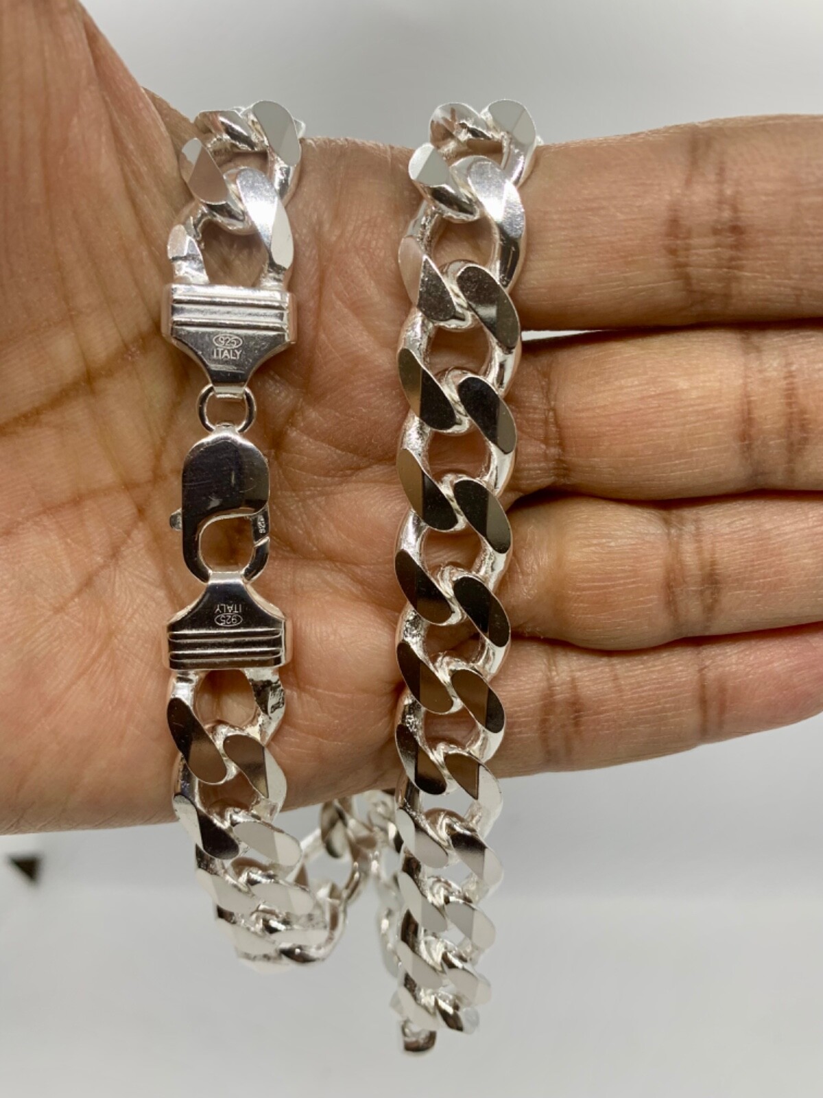 13mm Solid 925 Sterling Silver Cuban Link Chain Necklace Men 20″-30” Made Italy