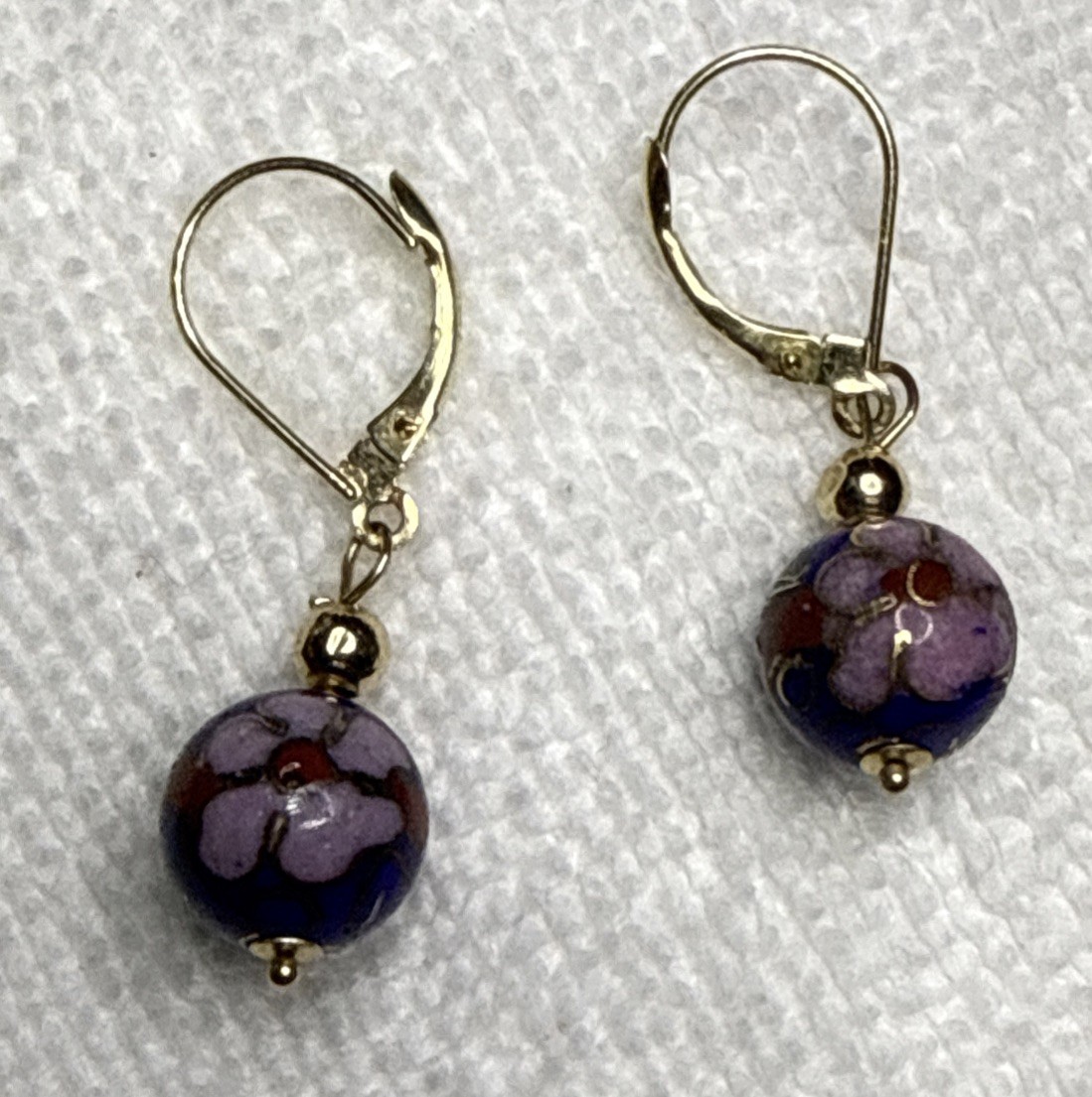 14k Yellow Gold Cloisonne Ball Earrings ZZ .585