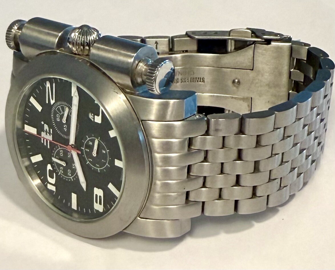 45mm Rare Push Button Design Swiss Chrono Slvrtn 7.5” Bracelet 32 DEGREES Watch