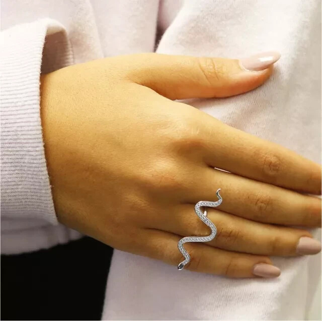 2CT Round Cut Lab-Created Diamond Women’s Snake Bar Ring 14K White Gold Plated