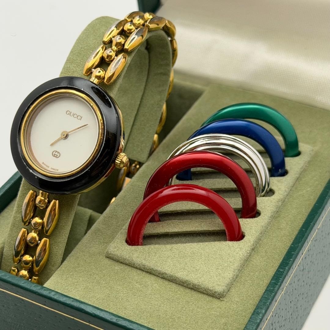 GUCCI 1100-L 11/12.2 Change Bezel Watch w/ Box 6 Bezels (Silver) – Working8