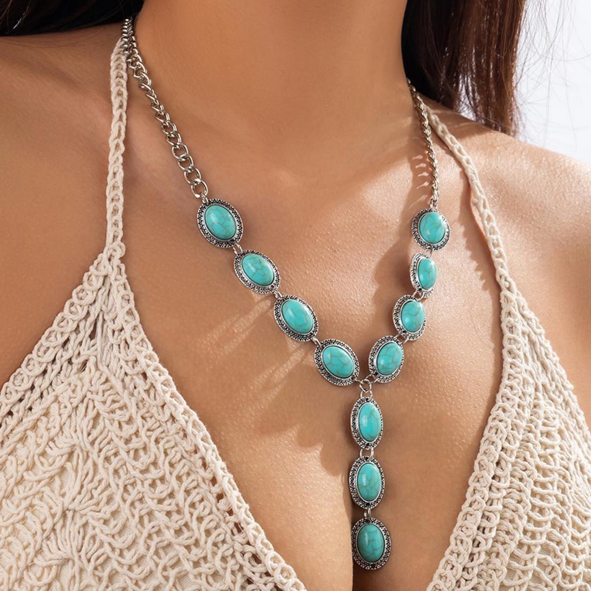 Valentines Sale Tibetan Turquoise Stone Chain Wife Electroformed Necklace Copper