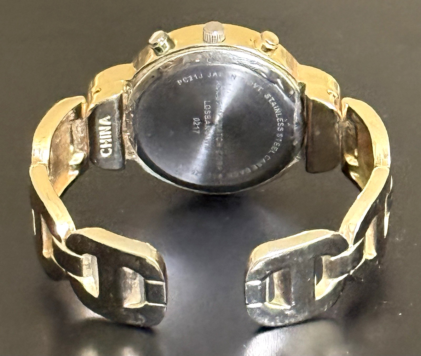 Accutime Watch Corp Women’s Gold Tone Cuff Bracelet Wrist Watch- Needs Battery