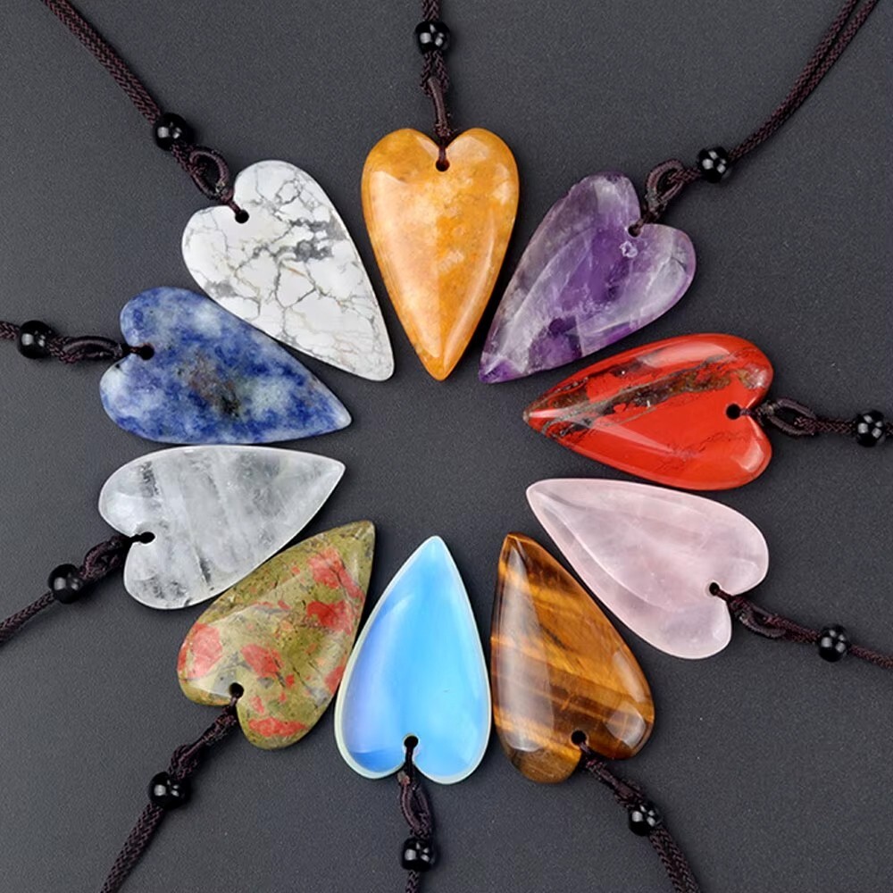 NATURAL STONE *** 1 x Large Gemstone Heart Pendant 40mm, with Choker