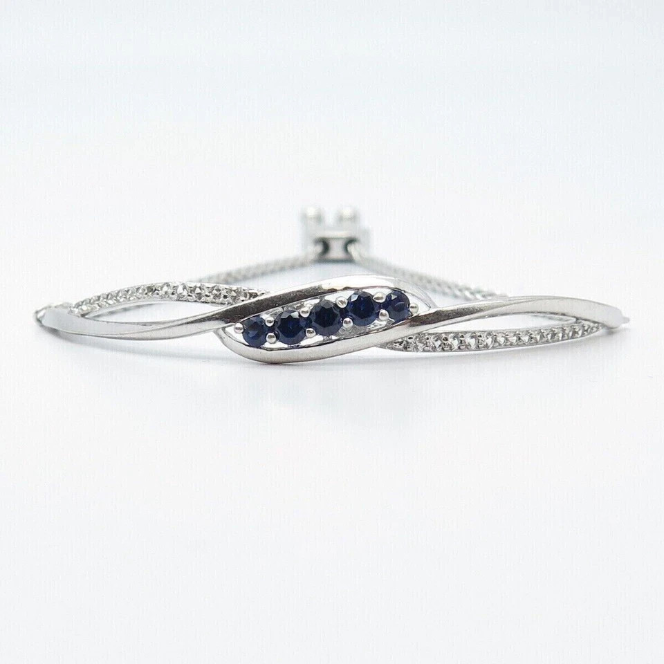 14K White Gold Finish Christmas Gift Bolo Bracelet 4CTRound Lab Created Sapphire