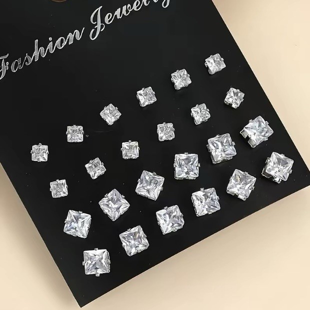 24 Pairs Exquisite Shiny Round Square Shaped Stud Earrings Fast free shipping