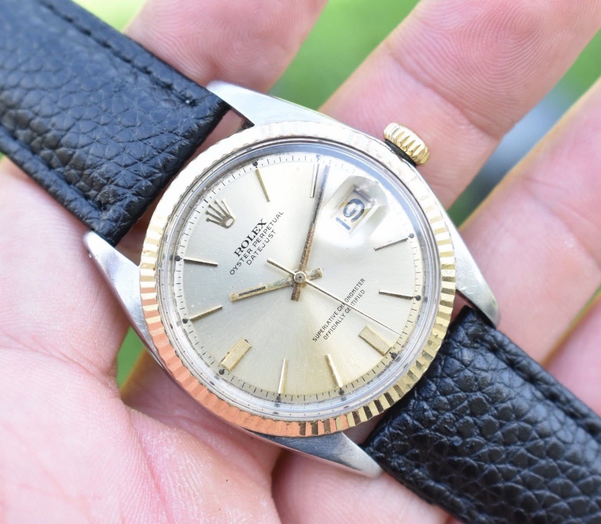 Rolex Datejust 36mm Ref 1601 Two Tone 18K Gold Bezel Champagne Dial