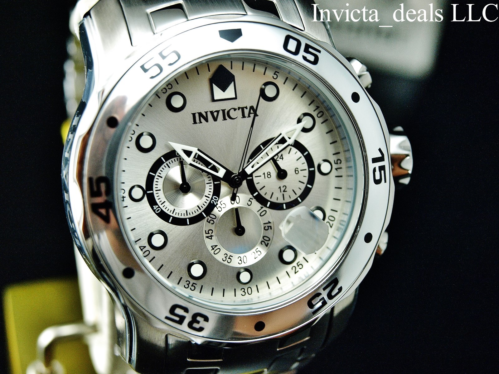 Invicta Men’s 48mm Pro Diver SCUBA Chronograph SILVER DIAL All Silver Tone Watch