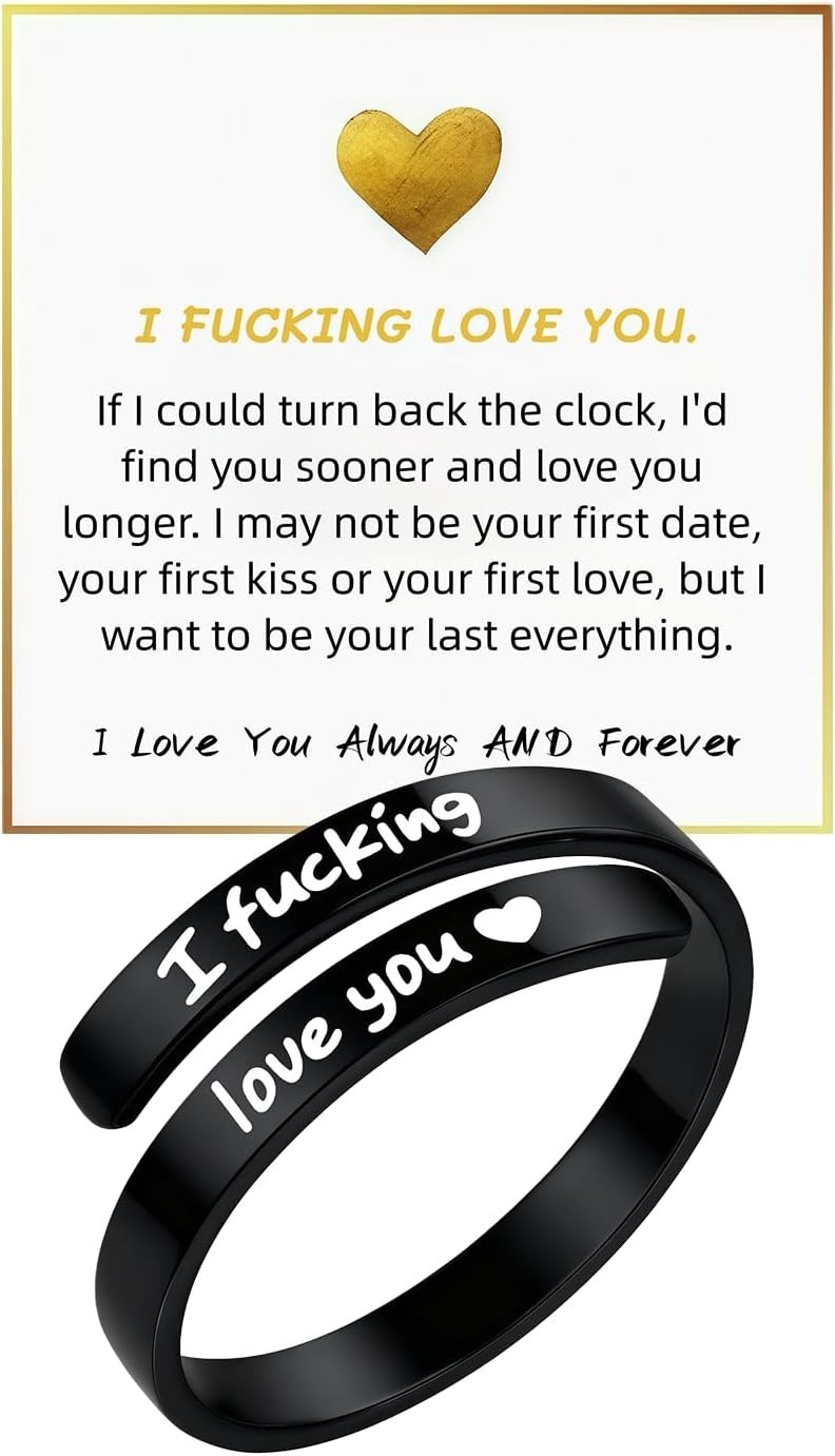 I Fcking Love You Ring, Stainless Steel Engraved Inspirational Words Heart Open