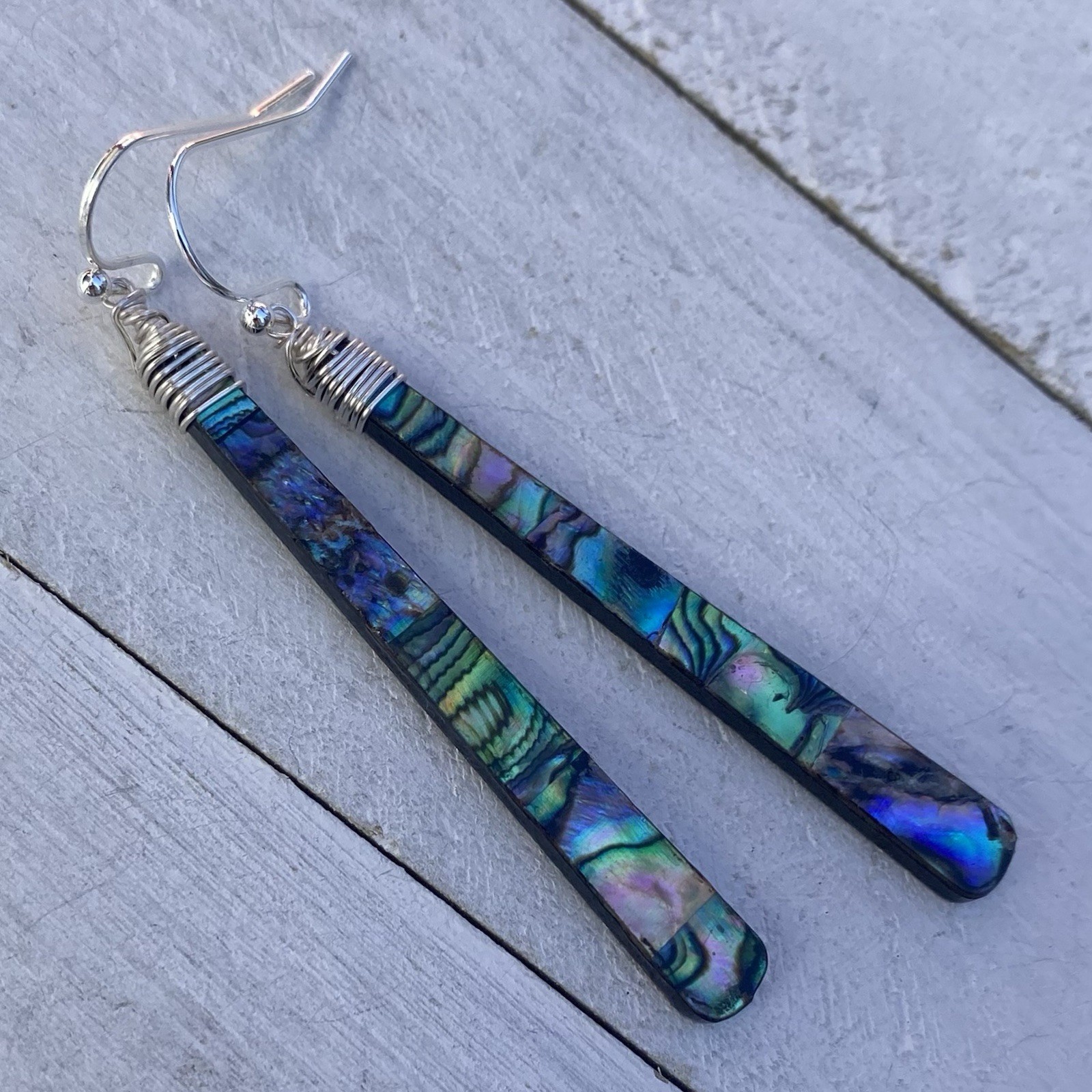 Min Favorit Colorful Abalone Shell & Black Resin Silver Pl Long Artisan Earrings