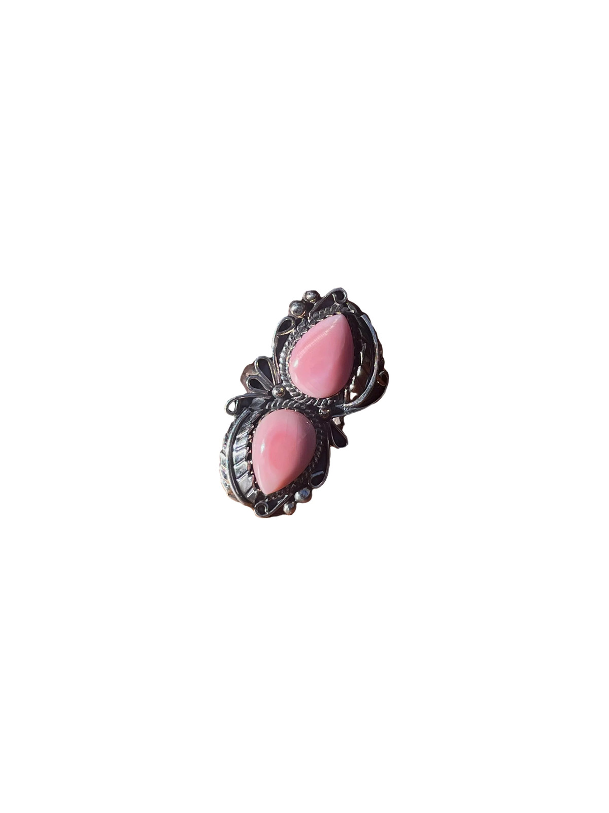 Pink Conch Double Stone Ring Size 7 | 925 Sterling Silver C890