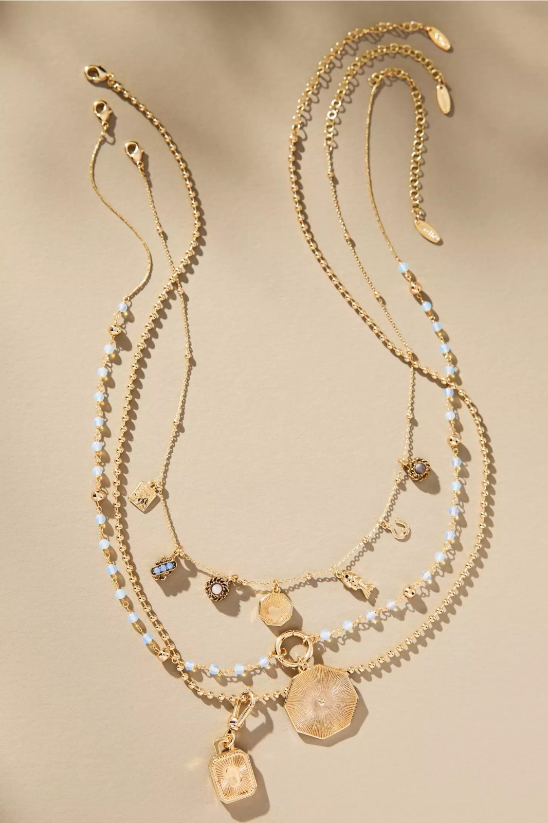 Rare! NWT Anthropologie Shades of Sea Layered Necklaces Delicate Charm Set of 3