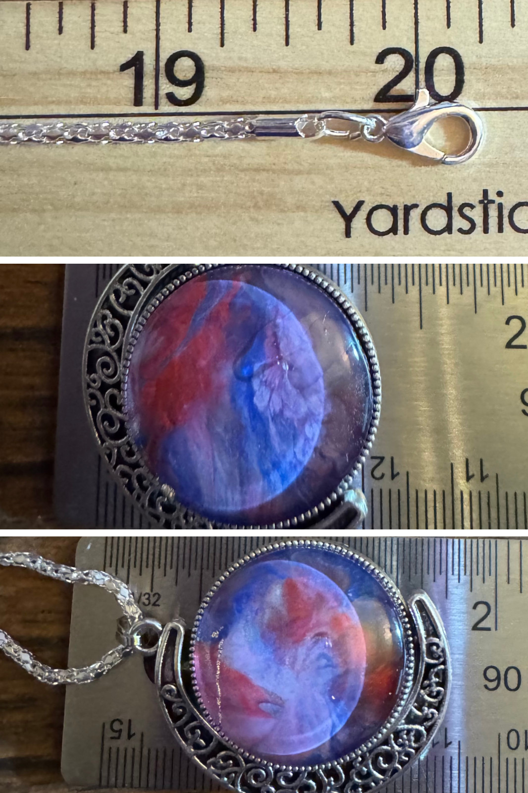 Crescent Moon Rotating Cabochon Pendant One of a kind painted by a local Artist