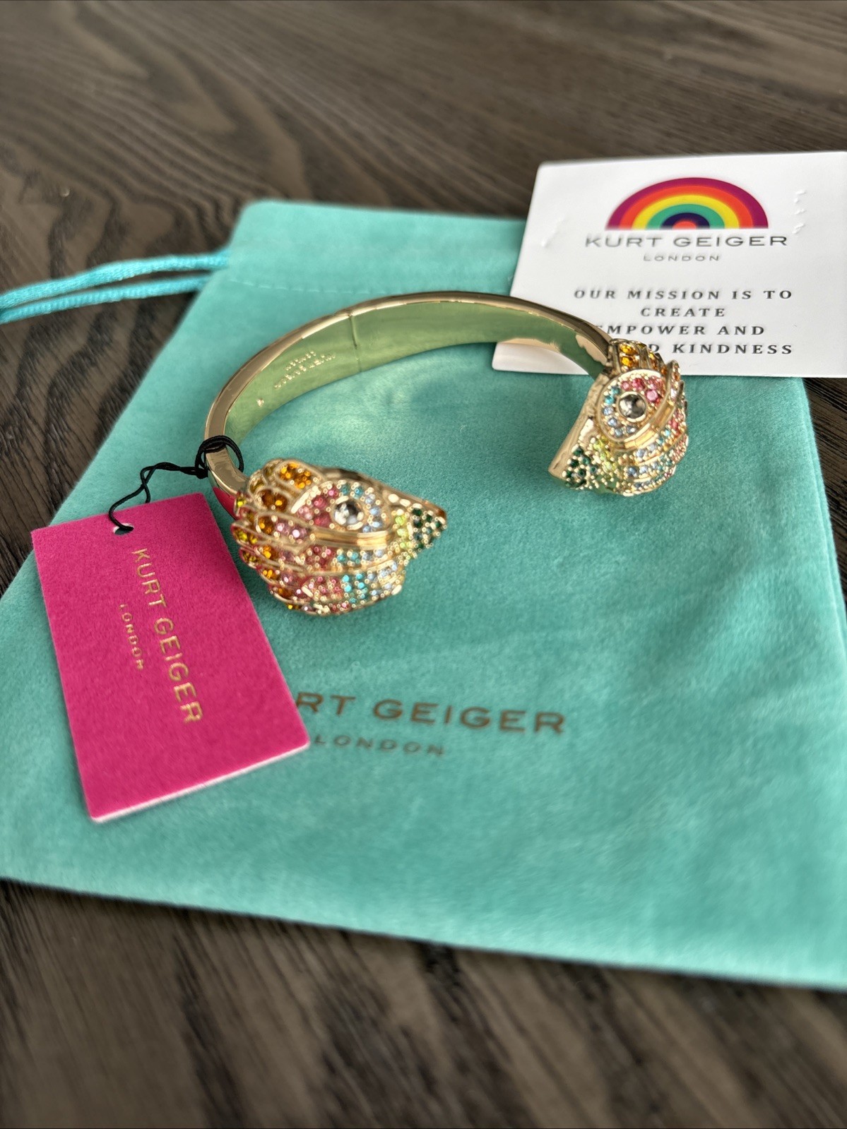Kurt Geiger London Rainbow Crystal Eagle Cuff Bracelet Gold Tone NWT $148 MSRP
