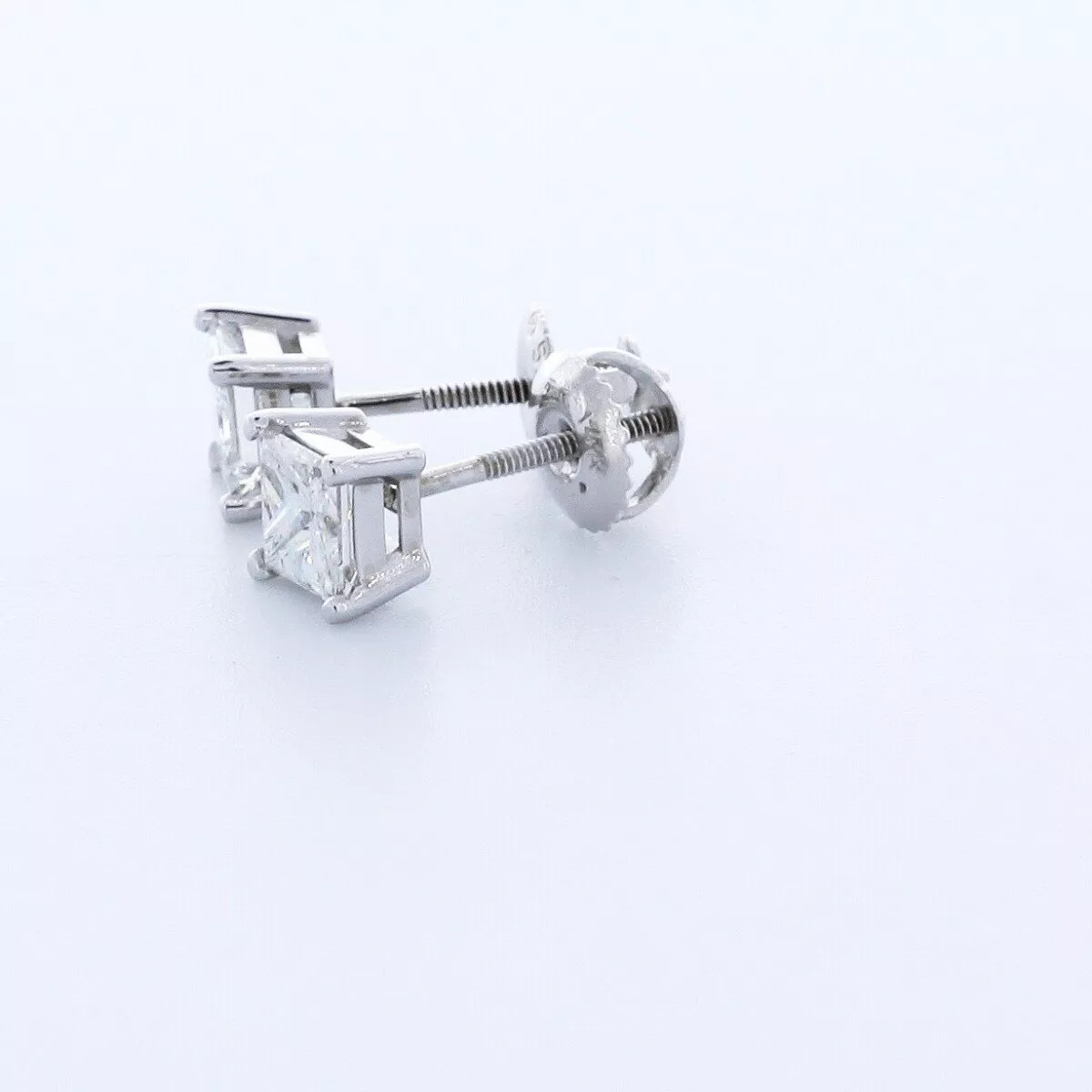 Stud Earrings Solid 14K Yellow Gold Classic 1 CT Princess Natural Diamond F VS2
