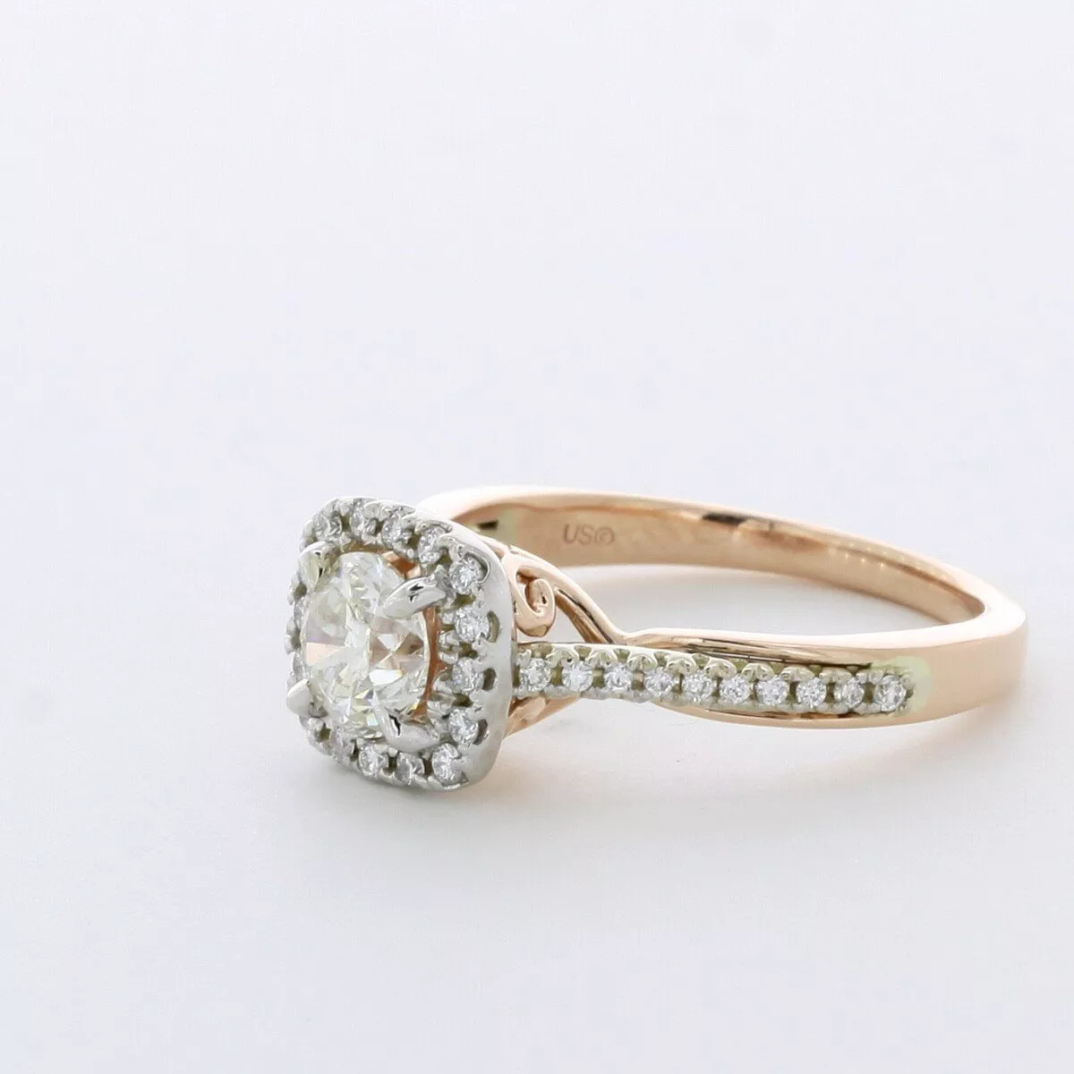 Side Stone Engagement Ring 14K Gold Halo 1.64 CT Round Lab-Grown Diamond F VS1