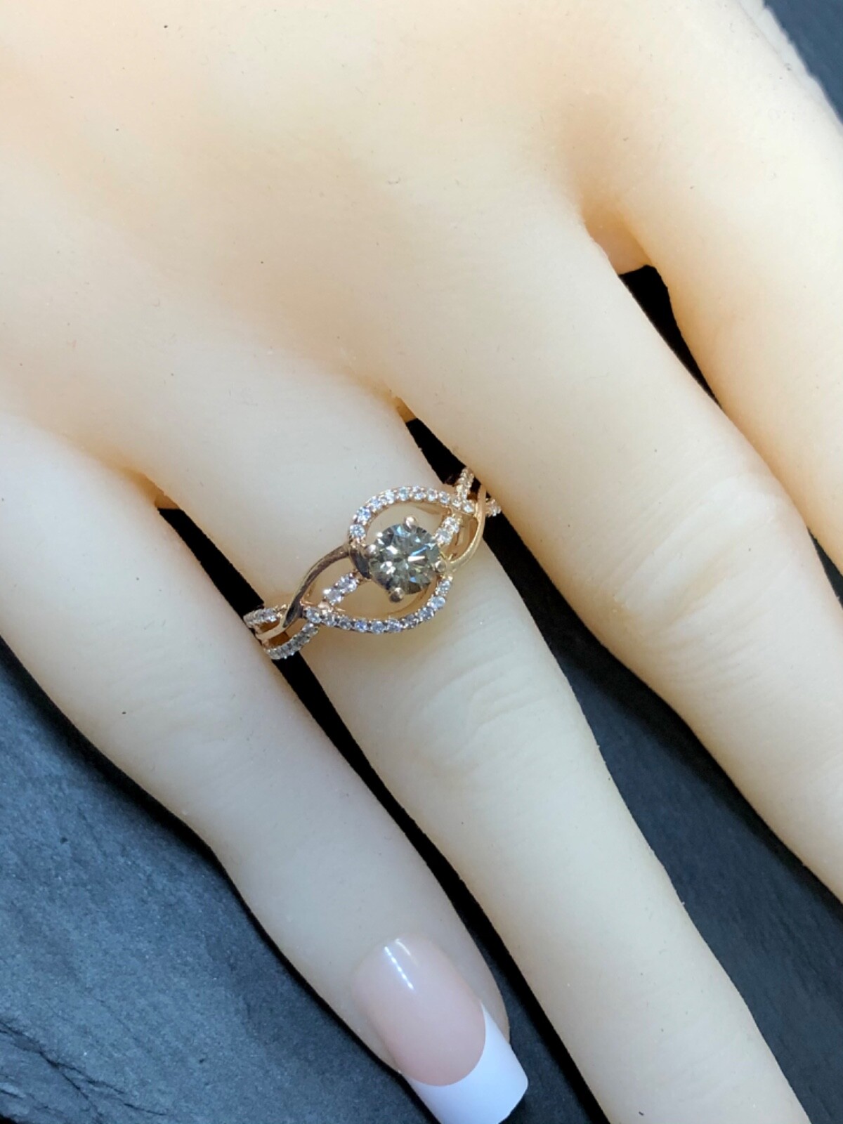 ELO 14K Rose Gold Chocolate Brown Diamond Solitaire Engagemnt Ring .46ct Center