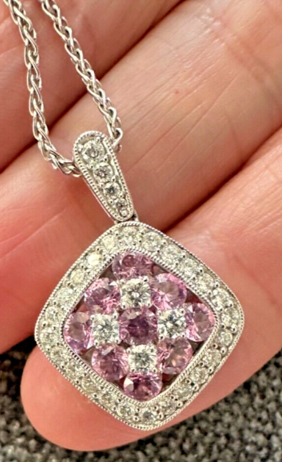 Designer GREGG RUTH 18K Gold Pink Sapphire Diamond Necklace Pendant 1.92ct ~$3K+