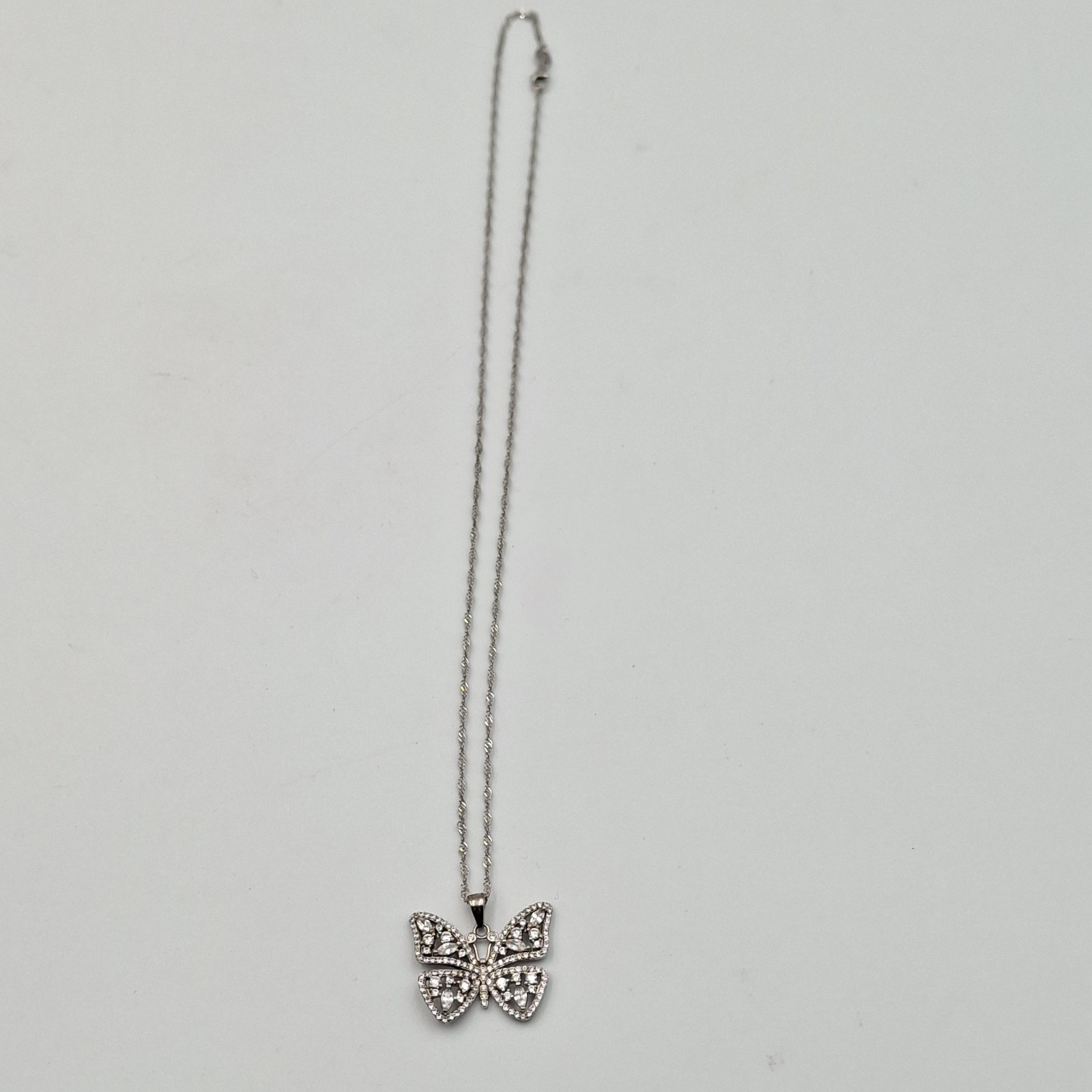 ​Paz Creations Sterling Silver 925 Butterfly Filigree Necklace CZ Set Signed PZ