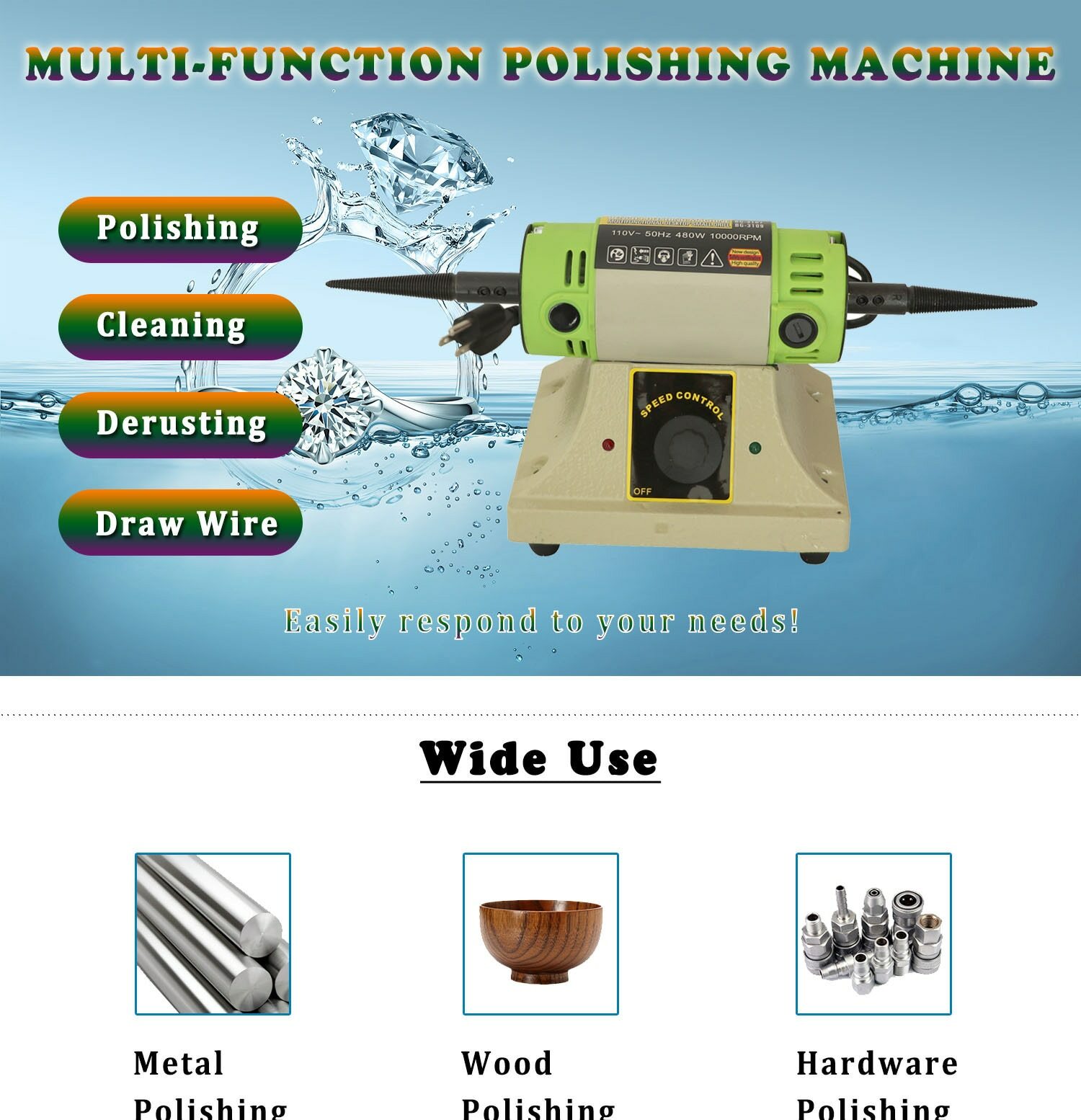 110V/220V 50Hz 480W 10000RPM Multifunctional Desktop Polishing Machine Jade Grin