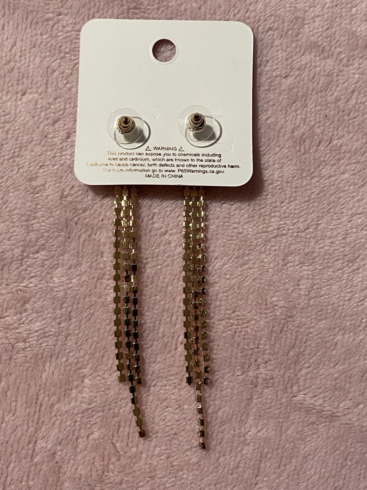 Gold /Black Clover Tone Drop/Dangling Tassel Clear Rhinestones Earrings NWT