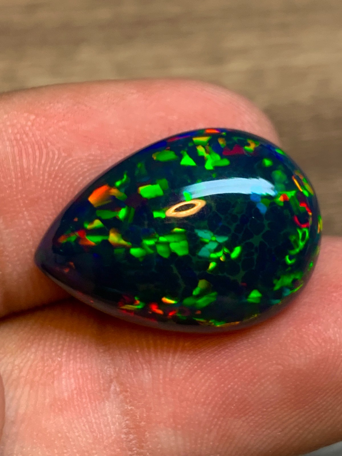 Ethiopian Black Opal Gemstone 10.8 Carat Pear Cabochon Honeycomb Welo Loose Gem