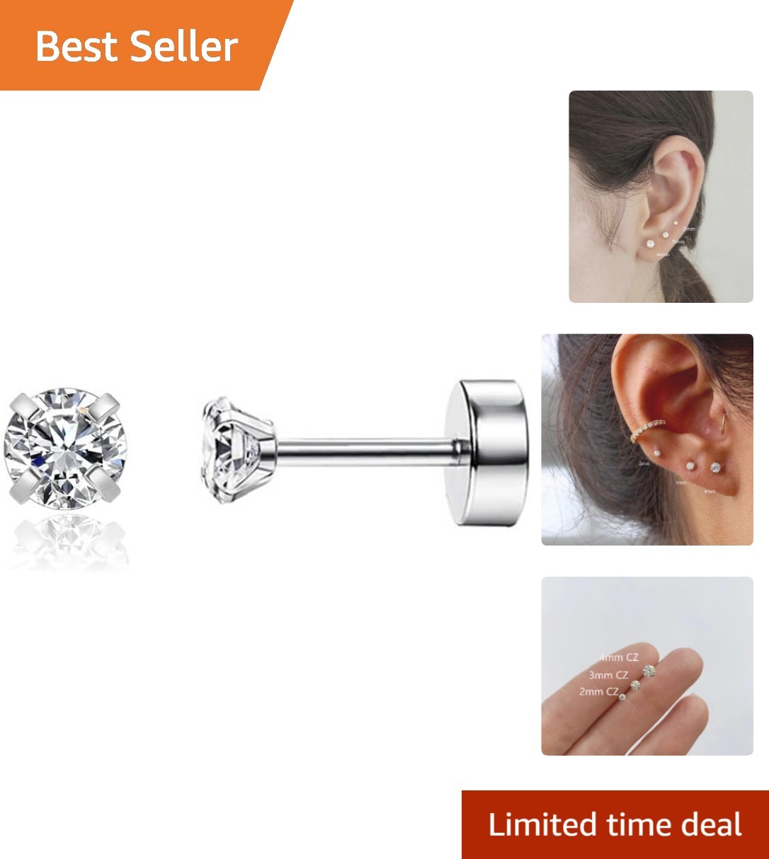 Hypoallergenic 316L Screw Flat Back Studs – 5A CZ Ear Earrings for Sensitive …