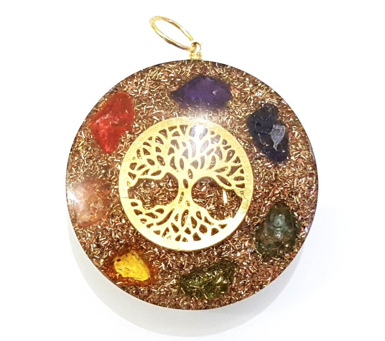 Tree of Life Sacred Geometry Pendant Orgone 7 Chakra Gemstone Necklace Orgonite