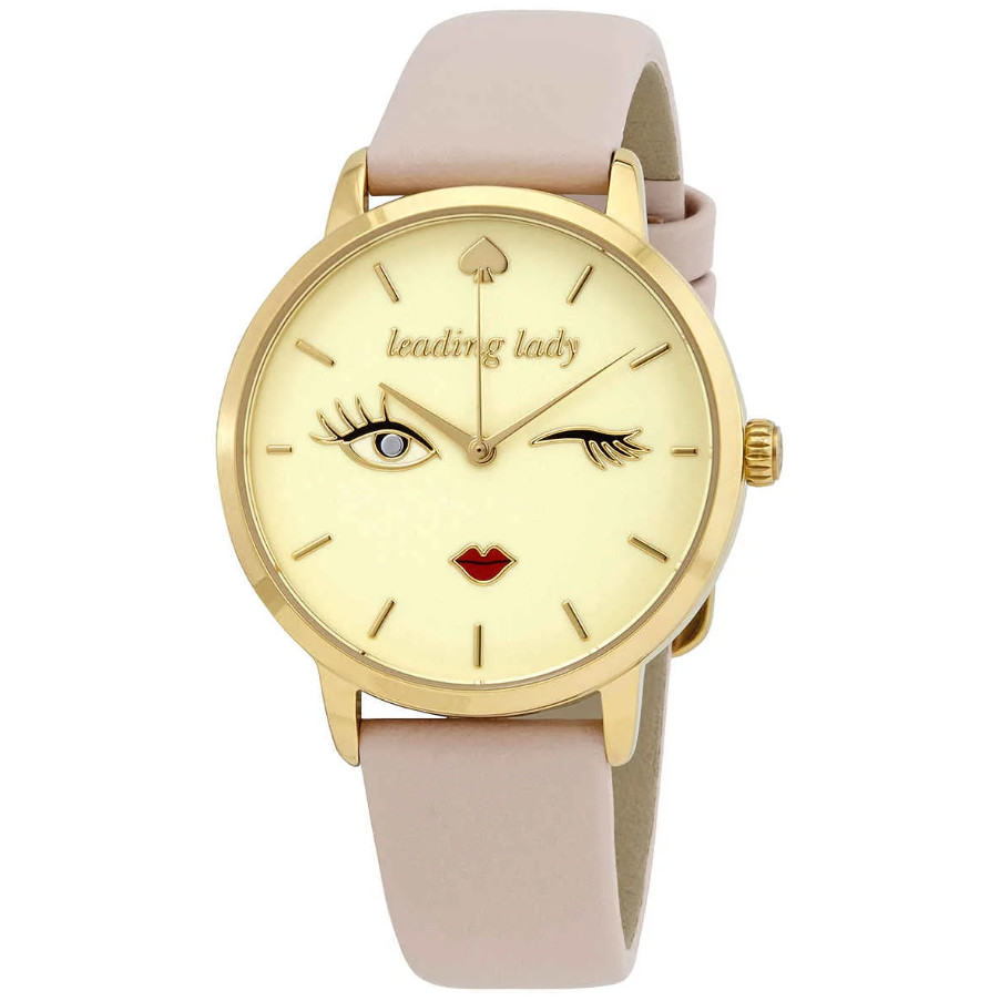 KATE SPADE KSW9025 METRO WINKING EYE GOLD DIAL PINK LEATHER BAND WOMENS WATCH