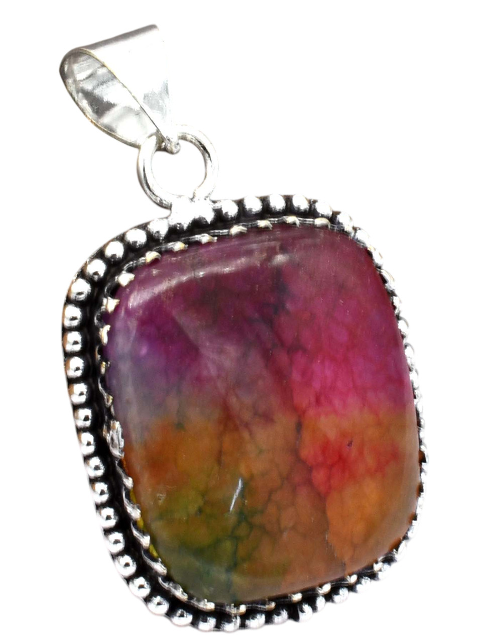 Rainbow Solar Quartz Natural Gemstone Silver Plated Pendant 1.75″J 2233