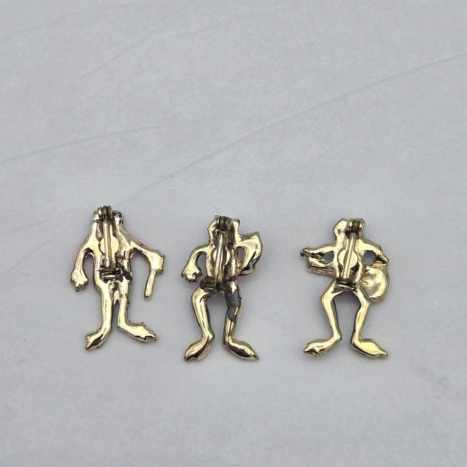 Frog Music Band Enamel Brooch Set of 3 Green Red Gold Novelty Pins Quirky