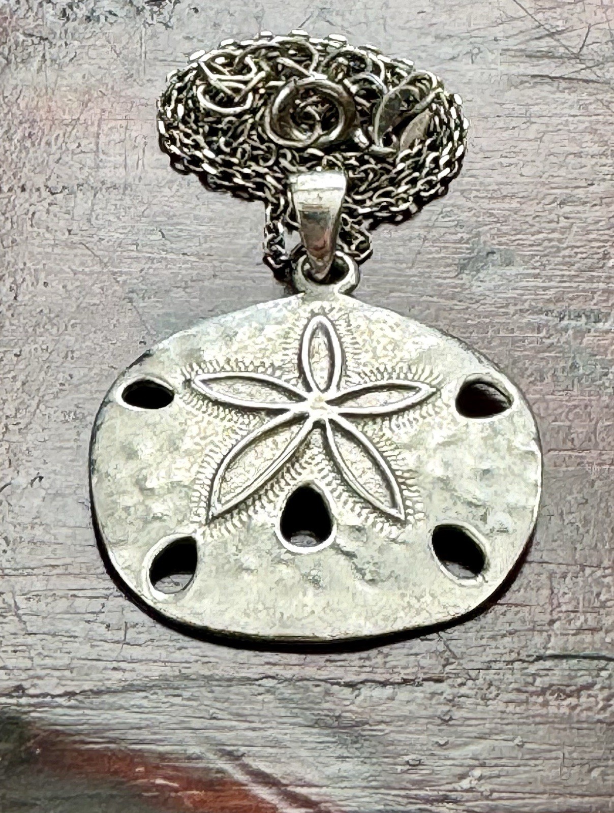 Vtg Sand Dollar Shell Necklace & Pendant Sterling Silver 16” Chain