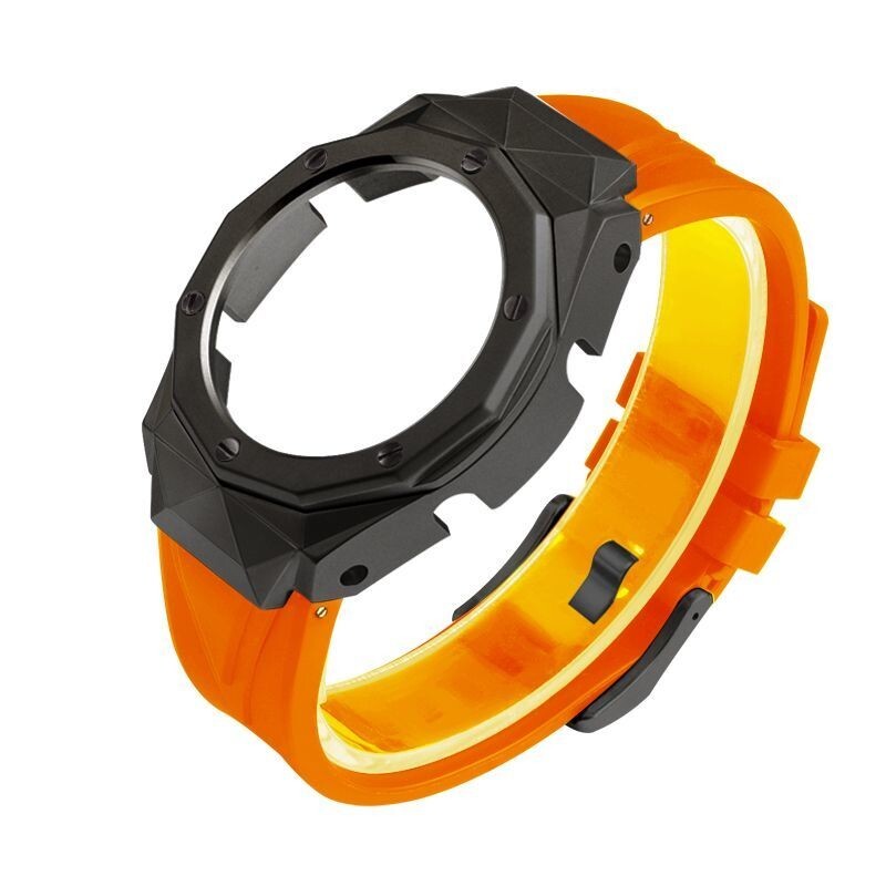 For G-Shock GA-2100 GA2110 CasiOak Mod Kit Steel Diamond Bezel Case Rubber Strap