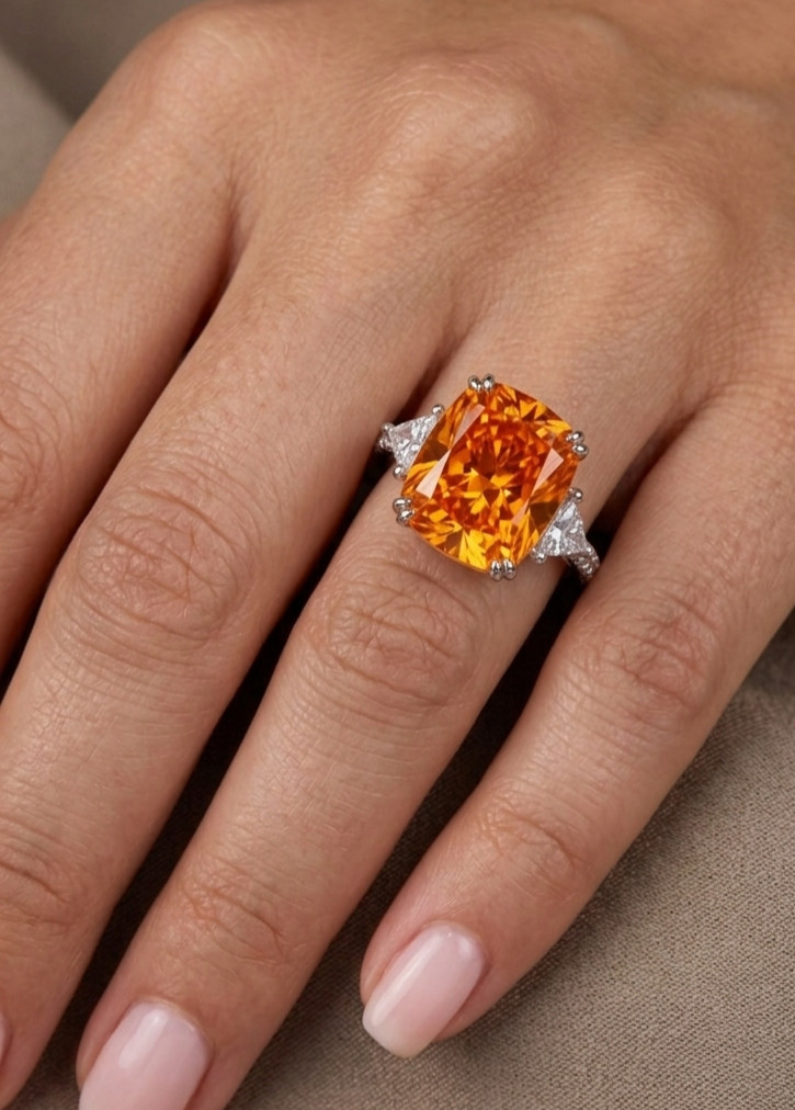 8.00 Ct Certified Cushion Cut Orange Natural Diamond Ring VVS1 White Gold Finish