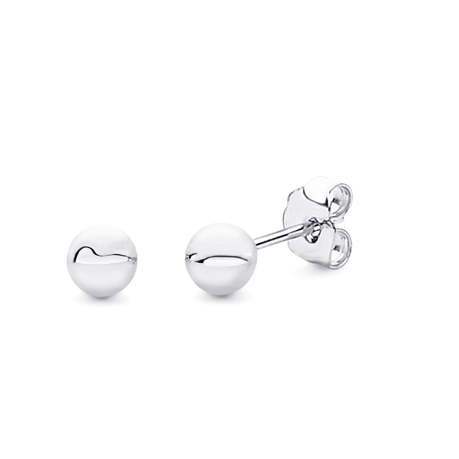 14k REAL White Gold 3mm, 4mm, 5mm, 6mm, 7mm, 8mm Ball Stud Earrings with Push…