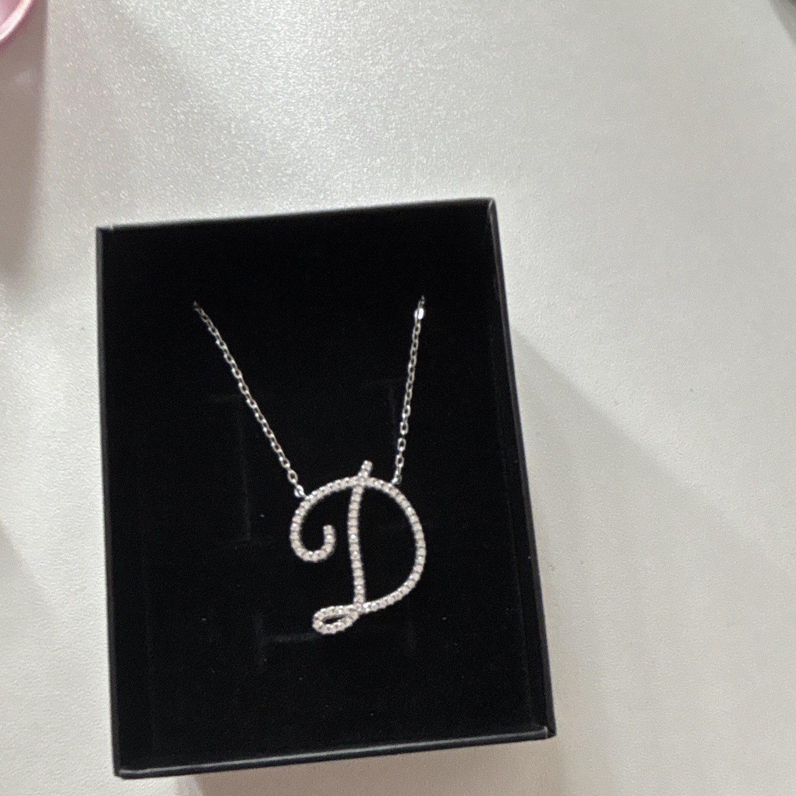 Silver-Tone Letter D Initial Pendant Necklace, Pavé Cubic Zirconia, Cable Chain