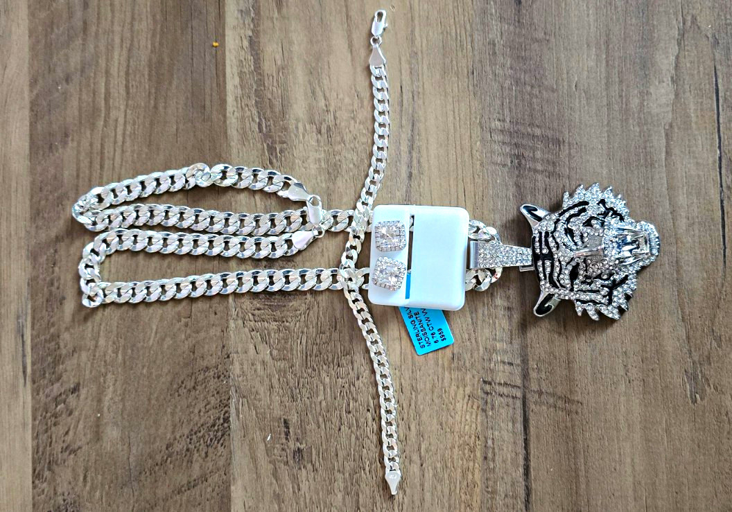 925 Sterling Jewelry Set Necklace, Bracelet, Pendant And Earrings