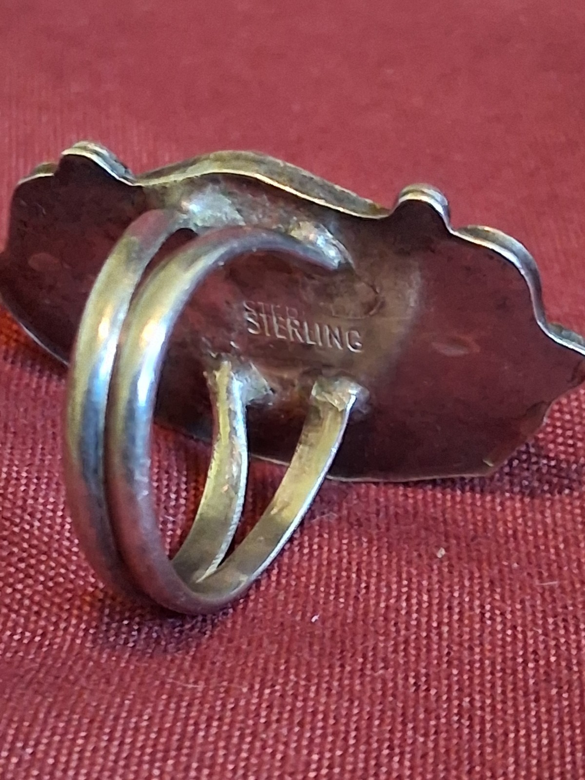 Vintage Sterling Native American Silver Ring 2 Stone Leaf Ring Sterling 4.5