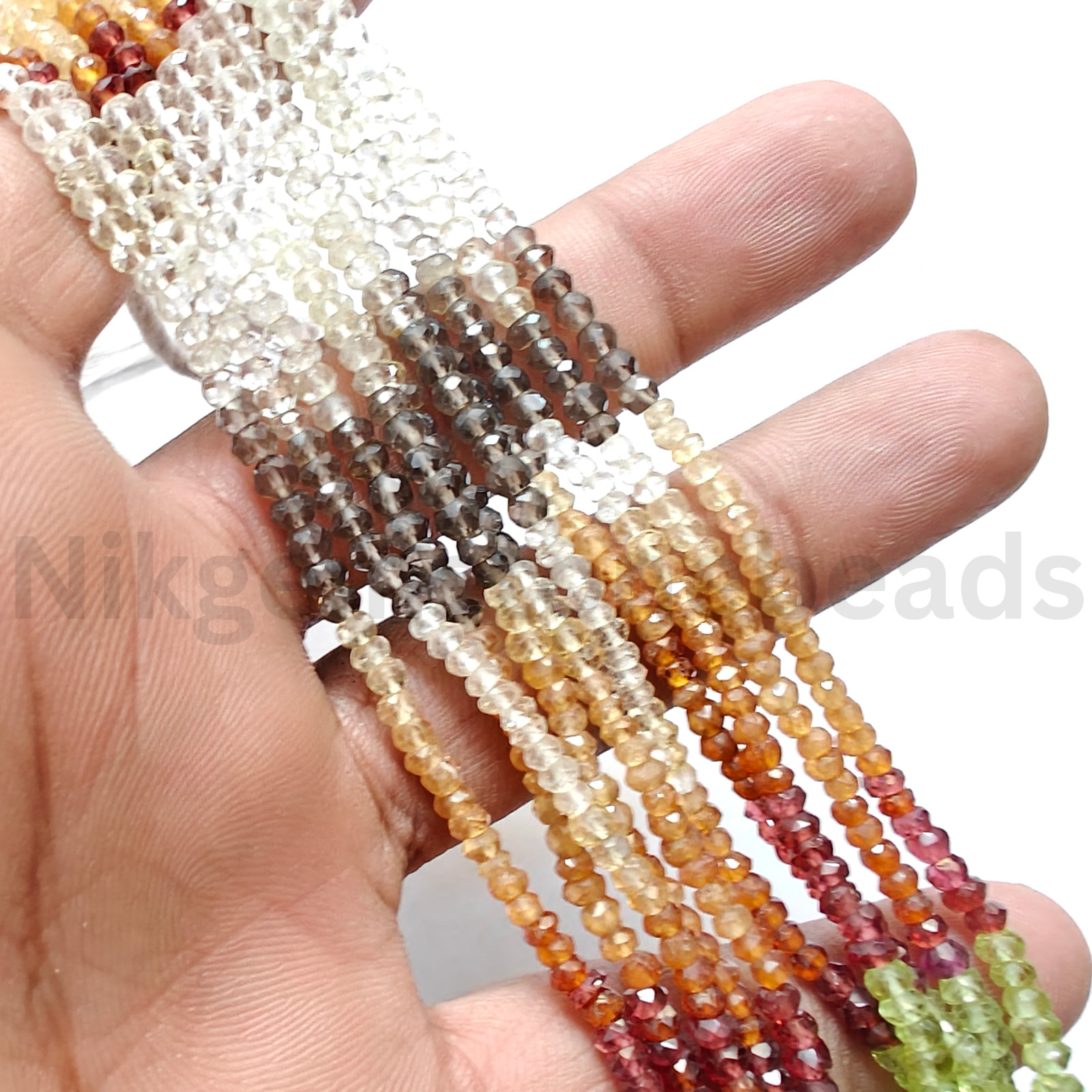 Natural Multi Semi Precious Stone, Faceted Rondelle Cut Gems Beads, 3.25-3.75 MM