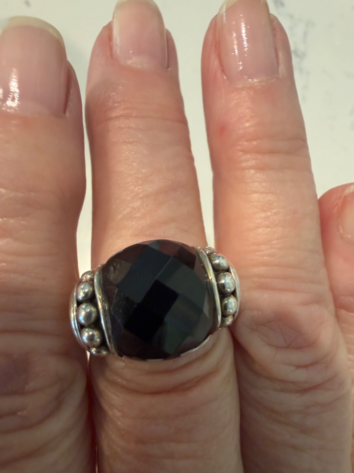 Lagos Maya Faceted Onyx 925 Silver Ring Size 8.5 excellent condition