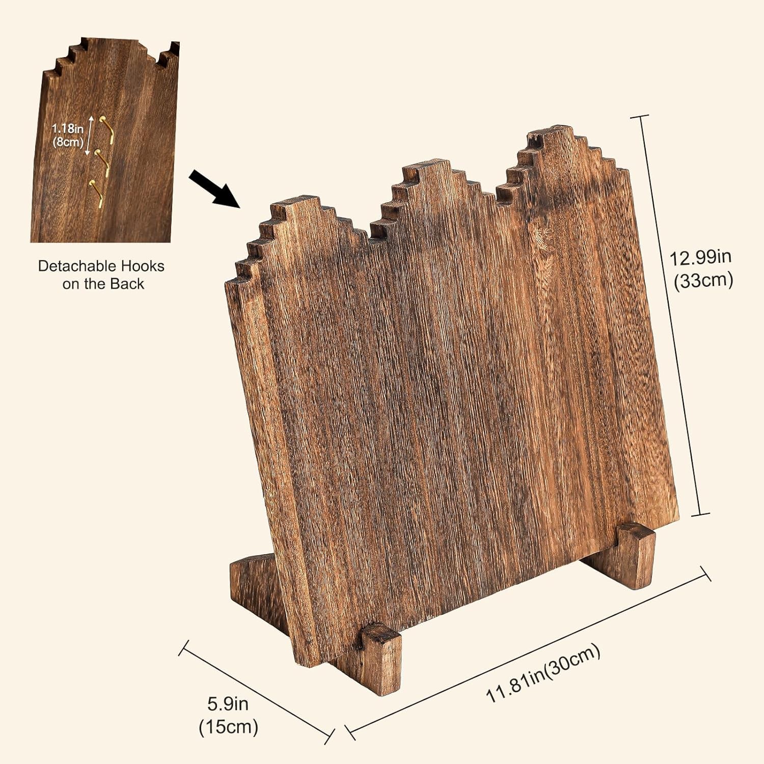 Lolalet Wooden Necklace Display Stands 11.81 x 5.9 x 12.99 inches, Dark Brown