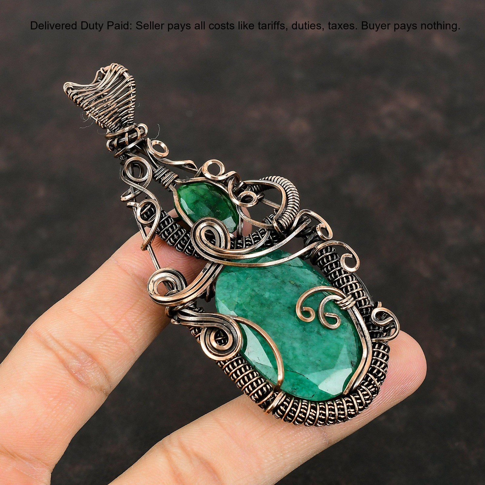 Valentines Deal Copper Zambian Gemstone Handmade New Wire Wrapped Sister Pendant