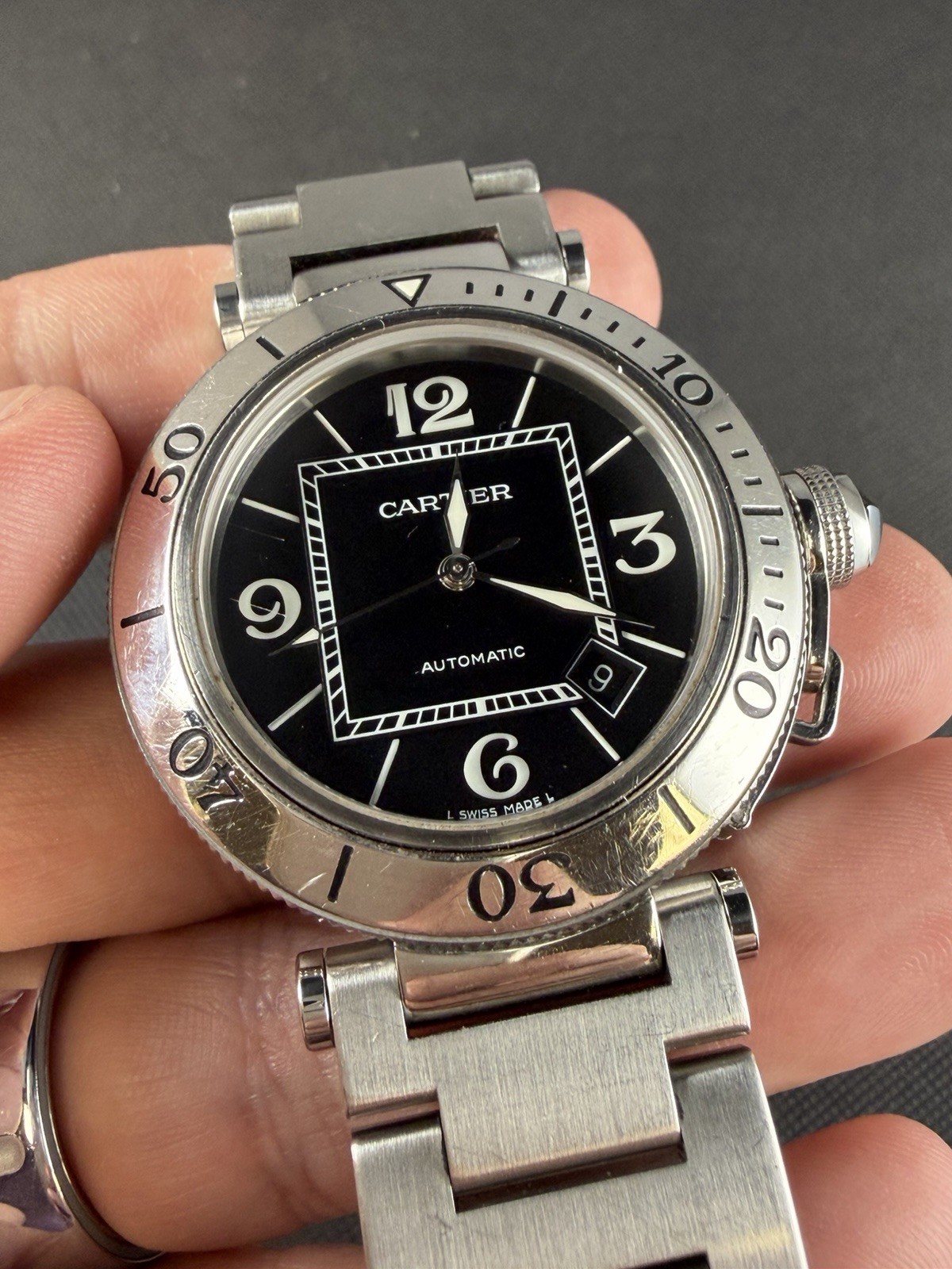 Cartier Pasha Seatimer 2790 Auto 40mm SS Watch Date Black Diver Dial