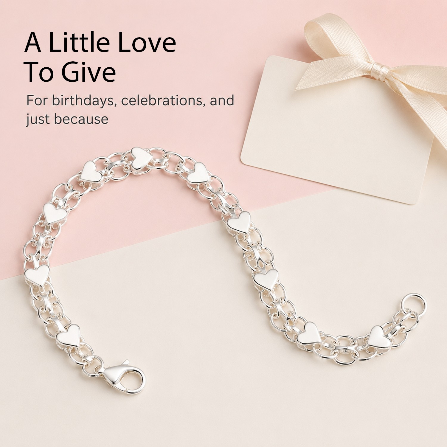 Beautiful Double‑Chain Love Heart Link Bracelet Silver for Women Jewelry Girls