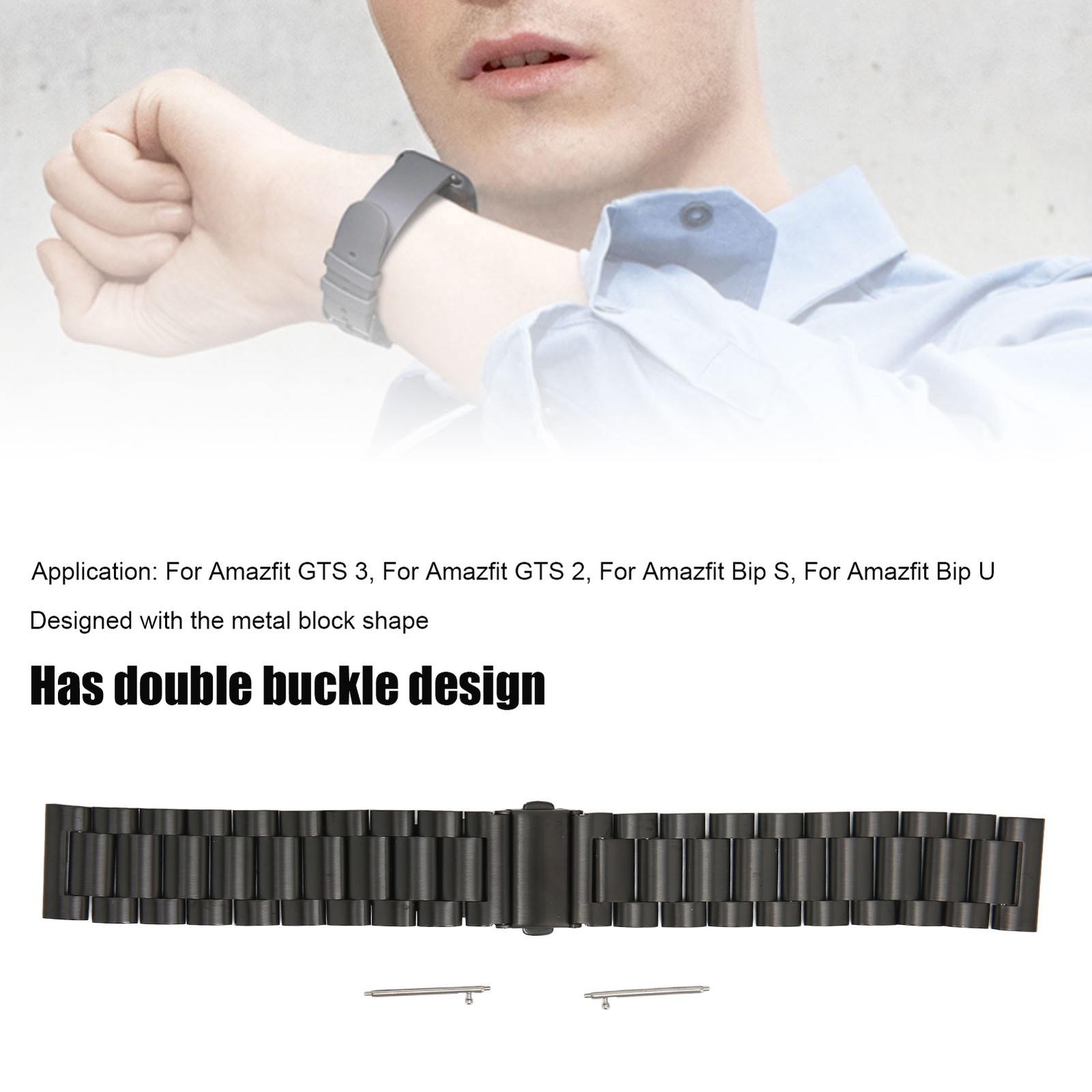 Smartwatch Band 20mm Double Buckle Wrist Strap Matel With Watch Pin For
