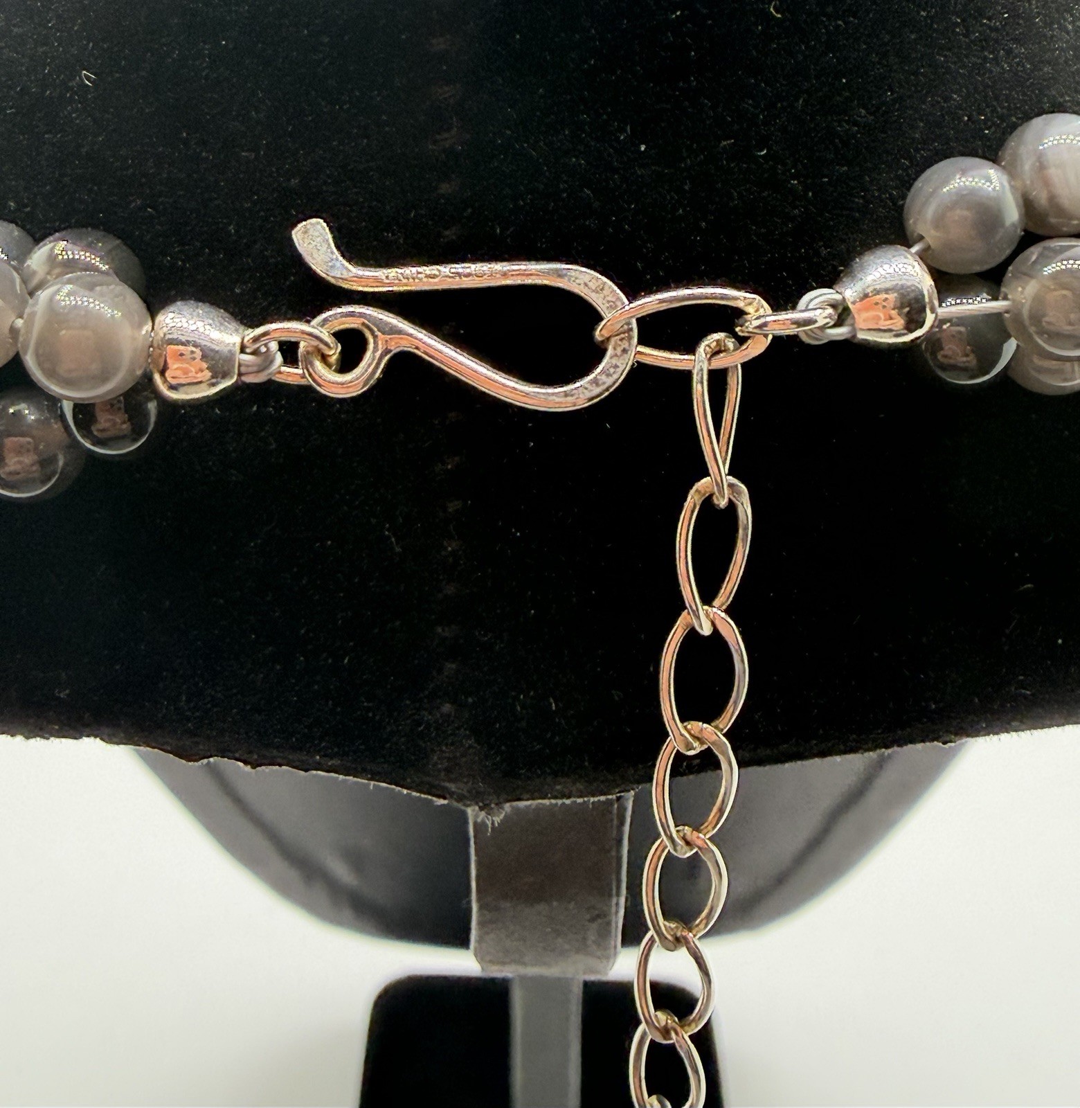 Jay King (Desert Rose Trading) Triple-strand Sterling Grey Quartz Necklace 17″