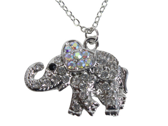 Alloy Metal Clear Crystal Animal Shape Cute Elephant Charm Necklaces