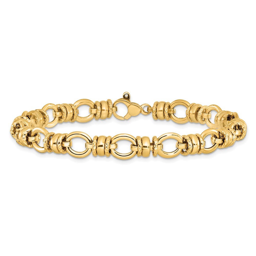 14K Yellow Gold Polished and Textured 8mm Fancy Link Bracelet 7.75″