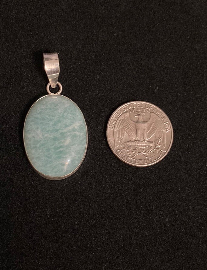 Green Amazonite Oval Charm Pendant Sterling Silver 925 Stamped Crystal Gemstone