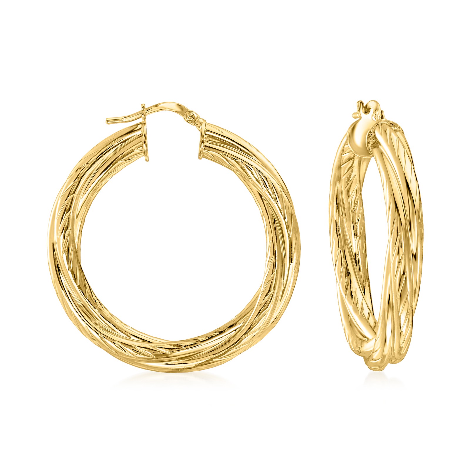 Ross-Simons Italian 14kt Yellow Gold-Plated Twisted Hoop Earrings. 1 5/8 inches